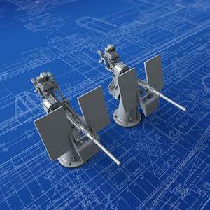 1/125 US Navy 20mm Oerlikon Mount MK 4 w. MK14 Gunsight (0º Elevation, Square Shield) x2