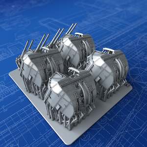 1/350 Royal Navy 4"/45 (10.2cm) QF MKXVI (RP50 MKXIX* Long Shield, Twin Mounts) x4