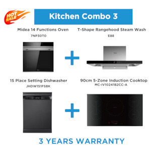 Combo: Midea Deluxe 90CM Kitchen Combo   | 3 Years Warranty | - MC-IV10241B2CC-A+E88+JHDW151FSBK+7NA30T1