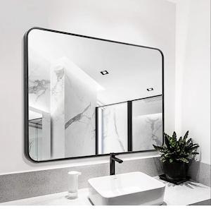 Mirror: Matt Black Framed Mirror Rectangular Shape With Round Corner 600W*750H/750W*600H