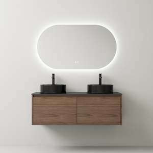 Wall Hung Vanity: Aurora 1200mm Plywood Wall Vanity Walnut with Double Vessel Basin