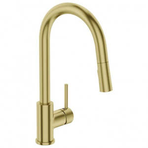 ELEMENTI UNO GOOSE NECK KITCHEN MIXER C/W POS PULL-OUT - BRUSHED BRASS