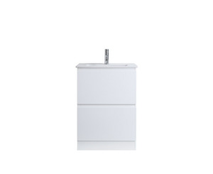 Bathroom: Plywood 600MM Floorstanding Vanity DOUBLE DRAWERS VANITY GLOSSY WHITE PAINT FINISHED