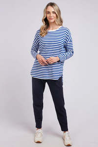 Elm Lifestyle: Elm - Lauren Long Sleeve Tee - Cobalt & White Stripe