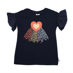 Girls Tops Tees: Hoot Kid - Rainbow Galaxy Tee - Navy