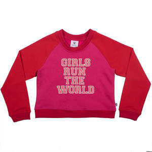 Girls Tops Tees: Hoot Kid - Girls Run The World Sweat - Red