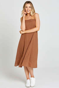 Sass - Sofia Embroidered Midi Dress - Mocha Brown