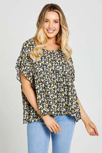 Sass: Sass - Sloane Oversized Top - Black Ditsy Floral