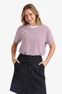 Newest: Foxwood - Hutch Stripe Tee - Russet Brown / White Stripe