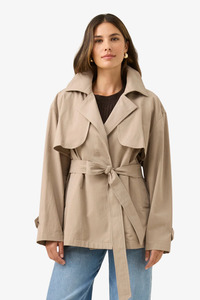 Jackets: Isle of Mine -  Farida Cropped Trench - Stone