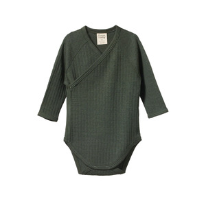 Nature Baby - Merino Pointelle Long Sleeve Kimono Bodysuit  - Thyme