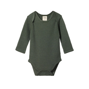 Nature Baby - Merino Pointelle Long Sleeve Bodysuit - Thyme