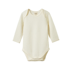 Nature Baby - Merino Pointelle Long Sleeve Bodysuit - Natural