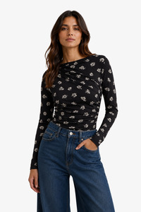 Whats New Woman: Witchery -Mesh Drape Long Sleeve Top - Flora