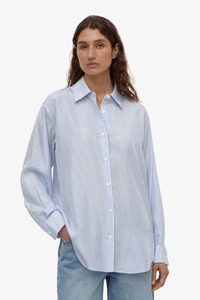 Assembly Label: Assembly Label - Spencer Stripe Silk Long Sleeve Shirt - Blue/White Stripe