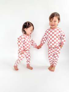 Organic Cotton Checkered Set | Pink Clay