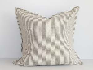 Ava Linen Filled Cushion - Olive Stripe