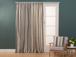 Curtains 1: Catalan Stripe Sage Lined Pencil Pleat Curtains