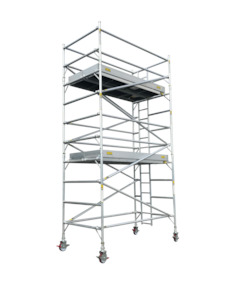 Scaffolding: Titan Double Width Integrated Ladder Mobile Tower Scaffolding - 6.0m Working Height