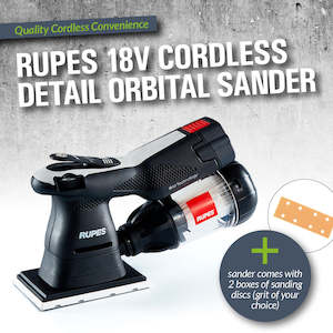 Rupes 18V Cordless Detail Orbital Sander - 80mm x 130mm - Includes 100 Sanding Discs