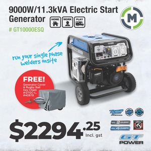 Frontpage: 9000W GT Power Electric Start Generator - GT10000ESQ - Includes Free Storage Cover