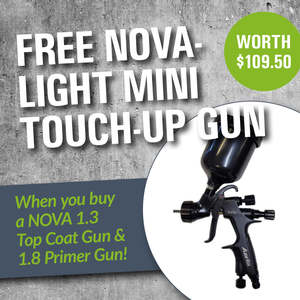 Frontpage: Almax Nova HVLP Gravity Spray Pack - Primer And Top Coat Guns - Bonus Touch Up Gun