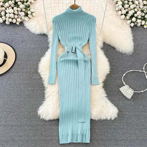 Fashion: Turtleneck Sexy Wrap Hips Knitted Dresses