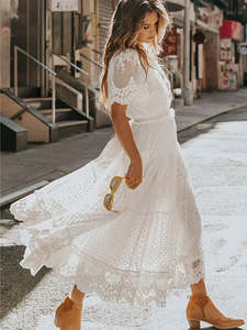 Fashion: Hollow Out White Dress Sexy Women Lace Long Dress