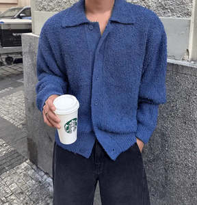 Mens Jackets Hoodies: Blue Knit Cardigan