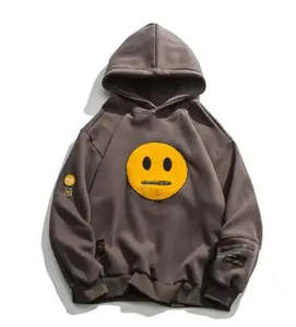 Mens Jackets Hoodies: Smile Face Patchwork Hooded Sweatshirts