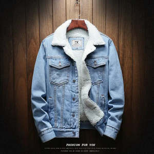 Mens Jackets And Coats: Men Light Blue Winter Jean Jackets Outerwear Warm Denim Coats New Men