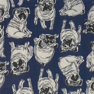 Linen Fabric: Toka~Pug Dogs