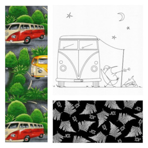Christmas Craft: MillyMac Studio~Xmas Kiwi ~Camping~ preprinted linen stitchery & NZ Fat Quarter