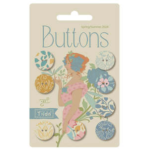 Haberdashery: Preorder: Tilda~ Songbird ~Blue/Yellow Buttons ~ 16 mm, 8 pcs