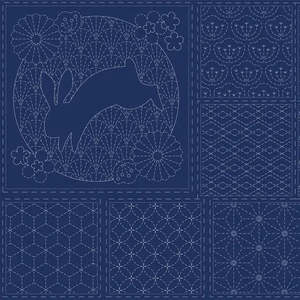 Sashiko Stitchery Panel~ Navy