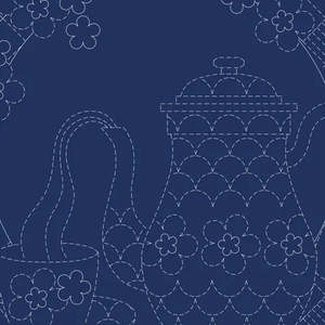 Sashiko Stitchery Panel~ Teatime~ Navy