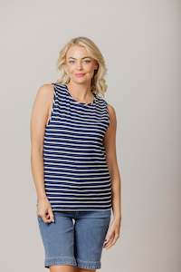 Moss Sale: Staple tank navy white stripe RRP $48