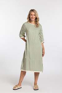 Moss Ss26: Cocoon Dress - Green stripe