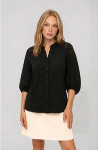 Moss Winter 23: Bronte Shirt Black with lace inset