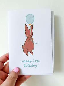 Products: A6 Greeting Card - Happy First Birthday - Blue