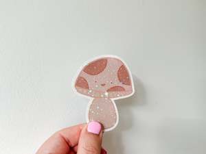 Products: Die Cut Holographic Sticker - Brown Mushroom