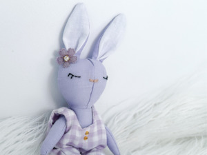 Linen Mini: Mini Linen Bunny in Lilac Gingham