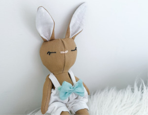 Mini Linen Bunny in Tan & White Bloomers