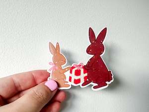 Stickers: Die Cut Holographic Sticker - Gifting Bunnies