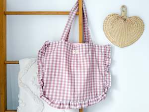 New: Large Ruffle Tote Bag - Pink Gingham