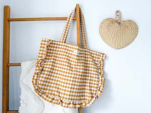 You: Large Ruffle Tote Bag - Mustard Gingham