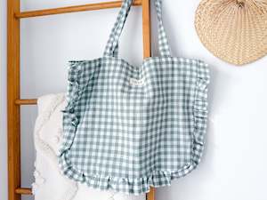 You: Large Ruffle Tote Bag - Sage Gingham