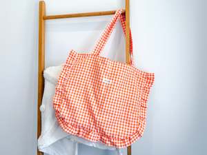 New: Large Ruffle Tote Bag - Orange Gingham