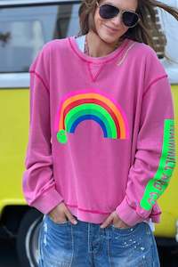 Hoodies Crews: Vintage Rainbow Sweat Washed Pink