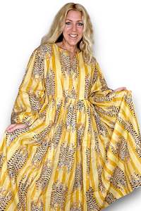 Helga May 1: Ida Ivy Pouf Short Sleeve Dress Tiger Stripe Mustard